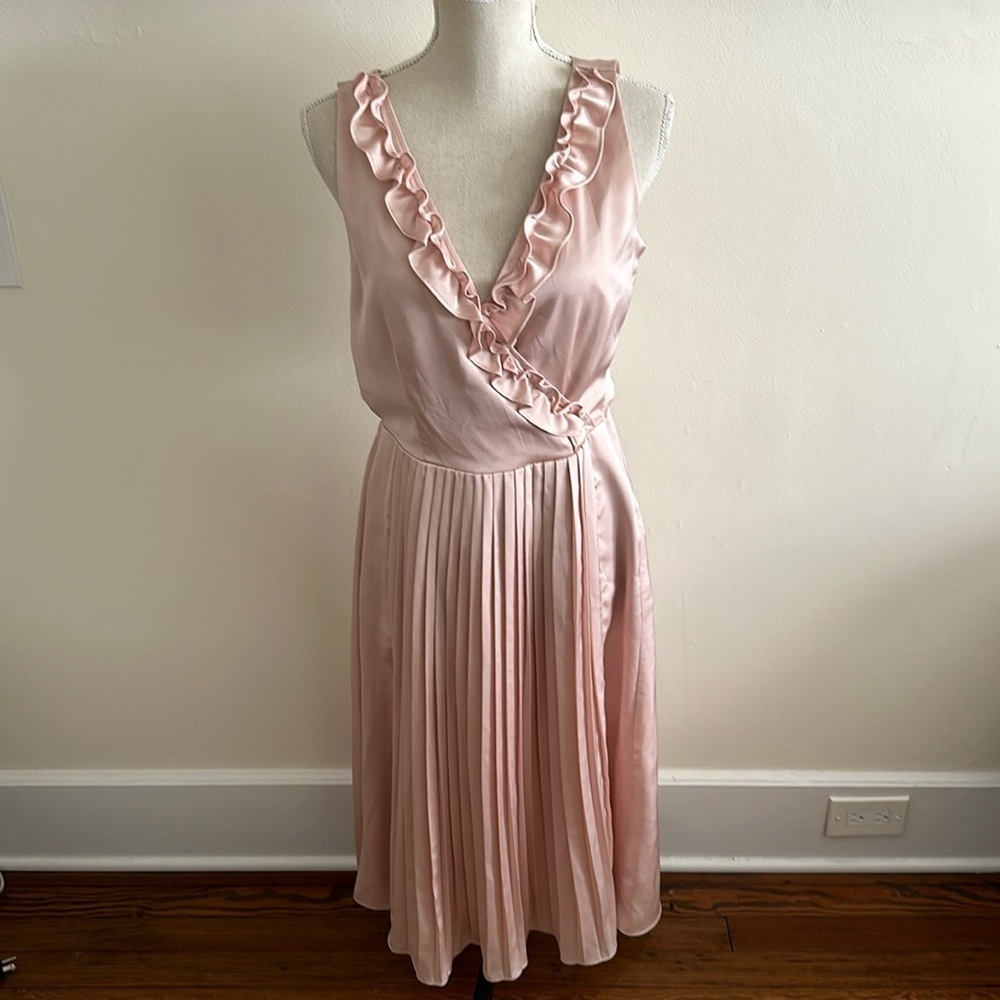 Great Jones Ruffle V Neck Pale Pink Blush Dress Size 6 - Picture 3 of 7